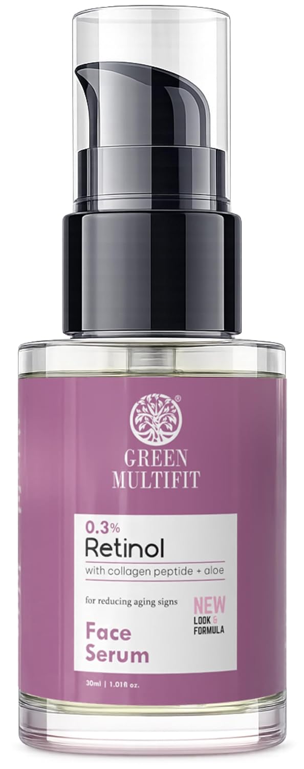 0.3% Retinol Face Serum with Collagen Peptide and Aloe. Helps in fine line reduction and aging signs