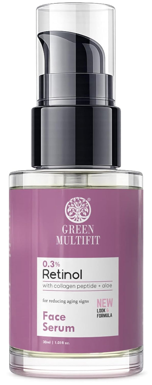 0.3% Retinol Face Serum with Collagen Peptide and Aloe. Helps in fine line reduction and aging signs
