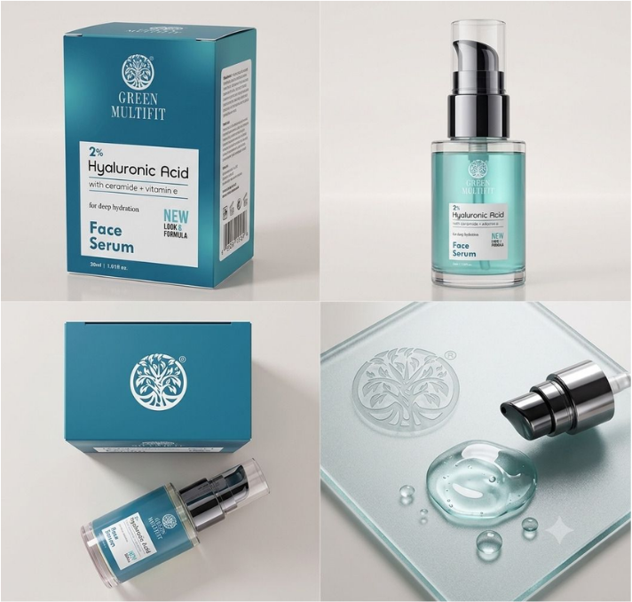 GreenMultifit 2% Hyaluronic Acid Face Serum with Ceramide & Vitamin E, 30ml