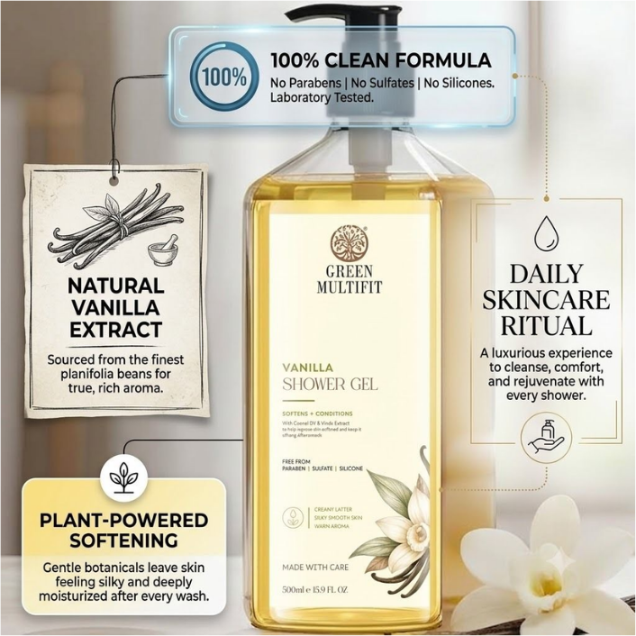 Vanilla Shower Gel for men and women. Nourishing and Hydrating. 500ml