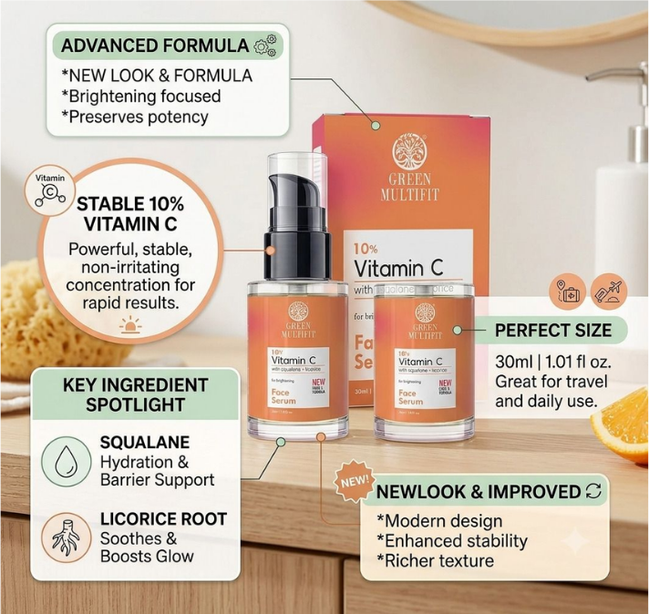 Green Multifit 10% Vitamin C Face Serum with Squalane & Licorice