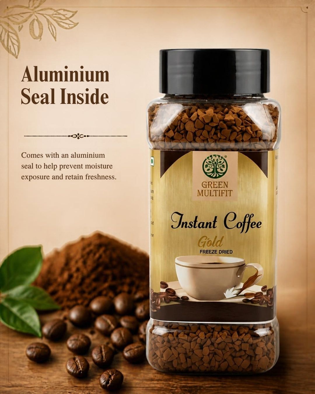 GREENMULTIFIT Instant Coffee Gold Freeze Dried Coffee 60g Pet Jar- Pack of 2.  Rich Aroma Premium (Copy)