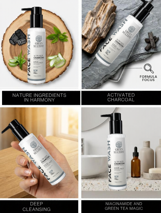 Activated Charcoal Face Wash with Niacinamide & Green Tea | Helps Reduce Appearance of Excess Oil & Pollution | For Men & Women | 100ml