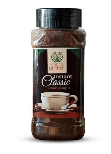 GREENMULTIFIT Spray Dried Instant Coffee Classic | Blend of Pure Arabica & Robusta Beans | Rich Aroma & Smooth Taste | Strong Black Coffee | No Added Sugar | Hot & Cold Coffee | Made in India | 70g Pet Jar